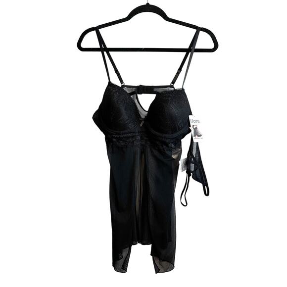 Flora by Flora Nikrooz Black 2-Piece Babydoll & Short Lingerie Set NWT Size L - Picture 2 of 13